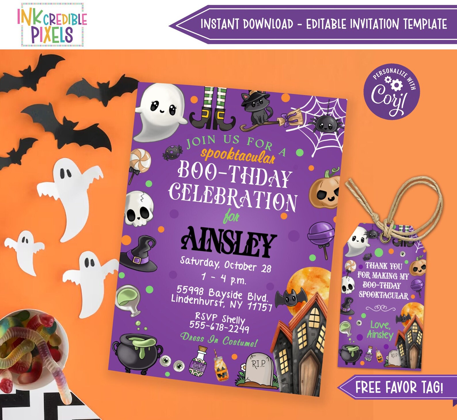 Editable Halloween Party Invitation, Halloween Boo-thday Invitation ...