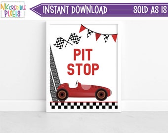 Printable Two Fast Race Car Pit Stop Sign, Race Car Birthday Sign, Race Car Party Decor Sign, Race Car Sign, Instant Download, RC01