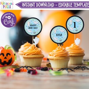 Editable Halloween Party Cupcake Toppers, Spooky One Birthday Cupcake Toppers, Halloween Cupcake Toppers, Instant Download, Printable - S1