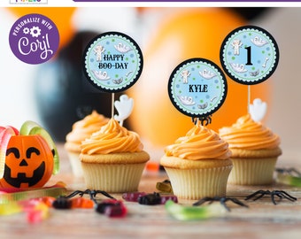 Editable Halloween Party Cupcake Toppers, Spooky One Birthday Cupcake Toppers, Halloween Cupcake Toppers, Instant Download, Printable - S1