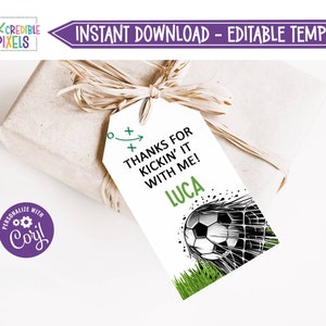Printable Soccer Birthday Party Favor Tag, Soccer Favor Tag, Football Party Favor Tag, Thank You Tags, Download, Editable, so1