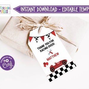 Printable Two Fast Birthday Party Favor Tag, Race Car Favor Tag, Vintage Car Party Favor Tag, Thank You Tags, Download, Editable, RC01