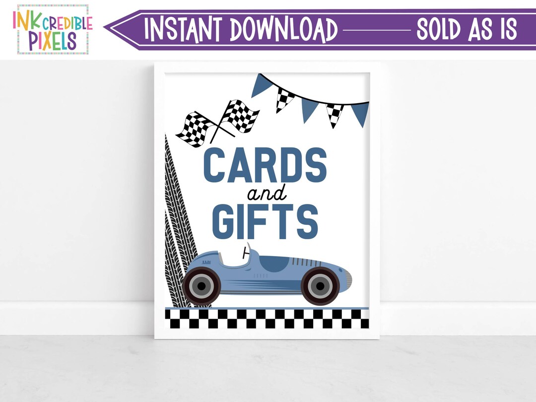Gift Sign Racing Printable Two Fast Race Car Cards and Gifts Sign, Race Car Birthday ...