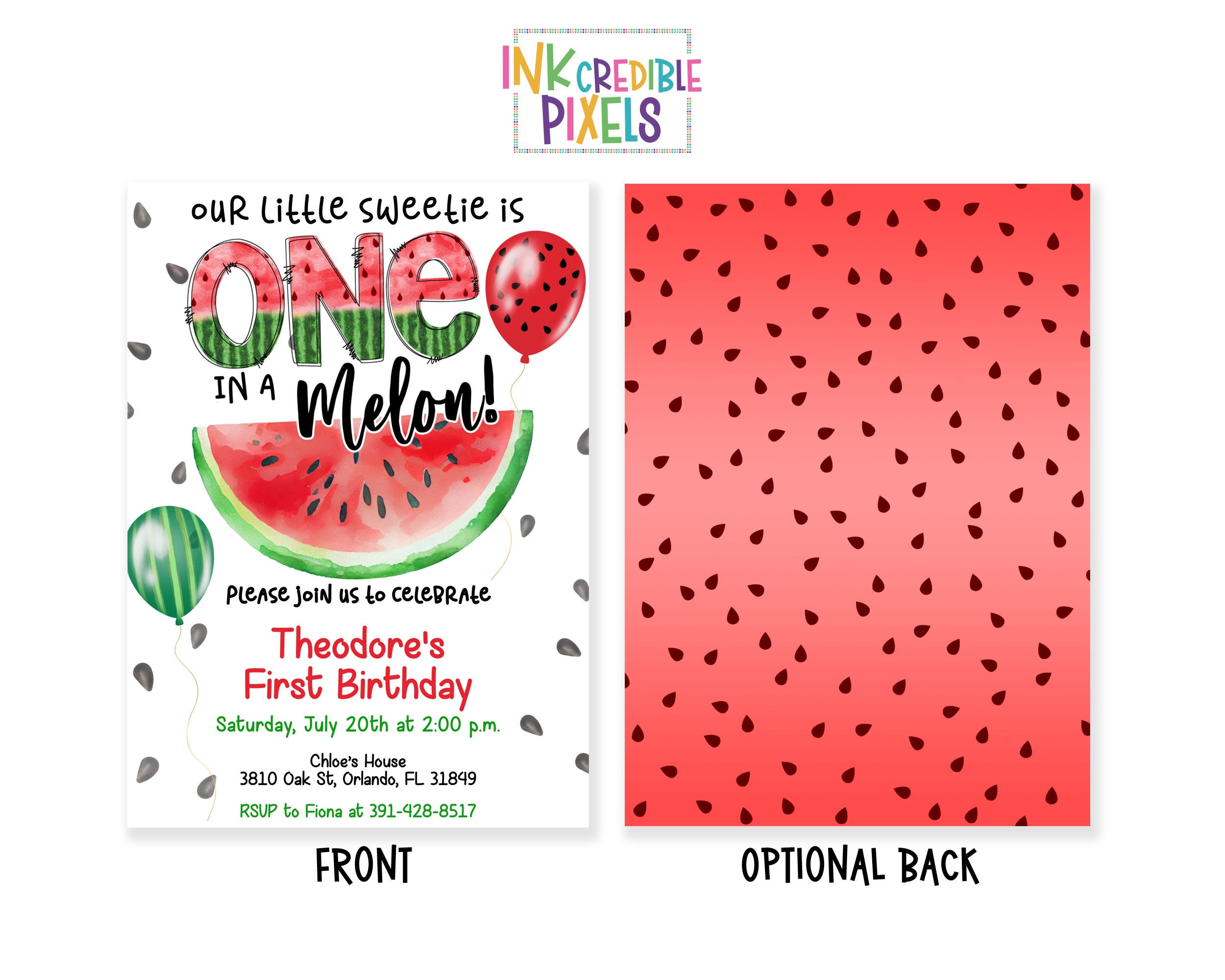 Printable Watermelon Birthday Invitation, One in a Melon 1st Birthday ...