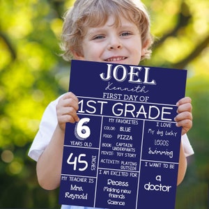 Editable First Day Of School Sign, First Day Of School Poster, Editable Back To School Sign, Printable School Sign, Navy - DIGITAL FILE