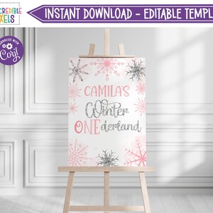 Printable Winter ONEderland Birthday Welcome Sign, Winter Snowflake Birthday Welcome Sign, Party Sign, Instant Download, Editable, WO1