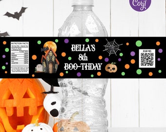 Editable Halloween Birthday Water Bottle Label, Halloween Water Bottle Label, Boo-thday Water Bottle Label, Instant Download, Printable