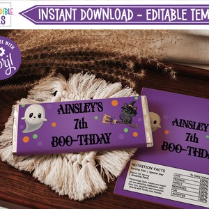 Editable Halloween Candy Bar Wrapper, Chocolate Bar Wrapper, Candy Bar Label, Party Favor Label, Instant Download, Printable, Digital