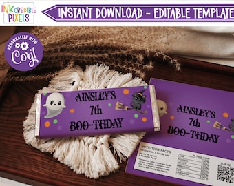 Editable Halloween Candy Bar Wrapper, Chocolate Bar Wrapper, Candy Bar Label, Party Favor Label, Instant Download, Printable, Digital
