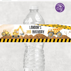 Editable Construction Water Bottle Label, Dump Truck Water Bottle Label, Birthday Water Bottle Label, Printable, Instant Download, C1