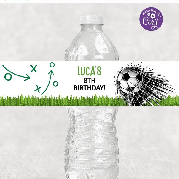 Editable Soccer Water Bottle Label, Futbol Water Bottle Label, Birthday Water Bottle Label, Printable, Instant Download, SO1