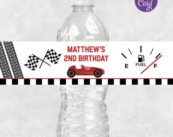 Etiqueta editable de botella de agua de coche de carreras, etiqueta de botella de agua, etiqueta de botella de agua de dos cumpleaños rápidos, imprimible, descarga instantánea, RC01