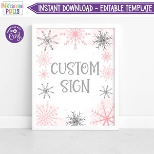 Printable Winter ONEderland Birthday Custom Sign, Snowflake Printable Birthday Favor Sign, Custom Party Sign, Table Sign, Editable, WO1