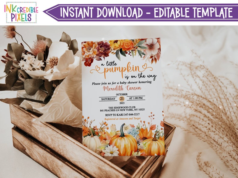 Printable Pumpkin Baby Shower Invitation, Fall Pumpkin Baby Shower ...