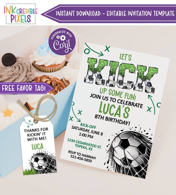 Printable Soccer Invitation, Soccer Birthday Invitation, Soccer Party Invite, Futbol Invite, Download, Editable, SO1