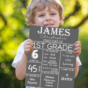 Editable First Day Of School Sign, First Day Of School Poster, Editable Back To School Sign, Printable School Sign, Grey - DIGITAL FILE