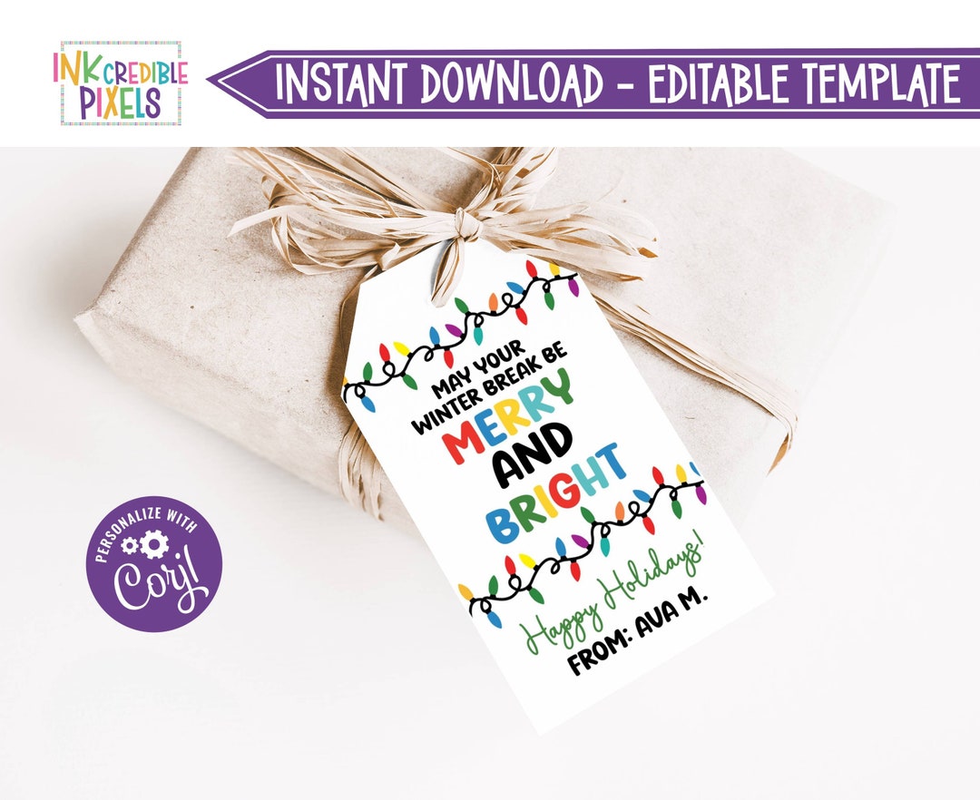 Printable Merry and Bright Gift Tag, Teacher School Gift Tag, Winter ...