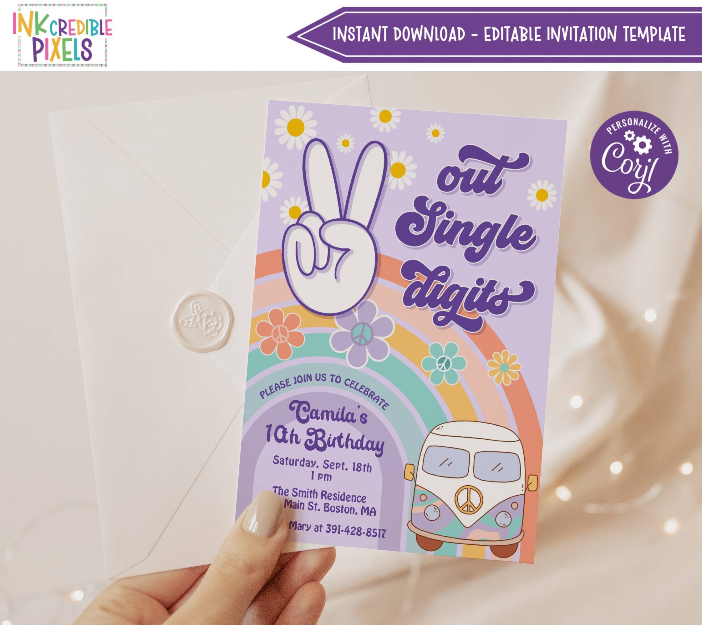 Printable Peace Out Single Digits Birthday Party Invitation, Editable ...