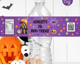 Editable Halloween Birthday Water Bottle Label, Halloween Water Bottle Label, Boo-thday Water Bottle Label, Instant Download, Printable
