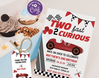 Printable Two Fast 2 Curious Birthday Invitation, Two Fast Race Car Invitation, Race Car Invite, Racing Car Instant Download, Editable, RC01