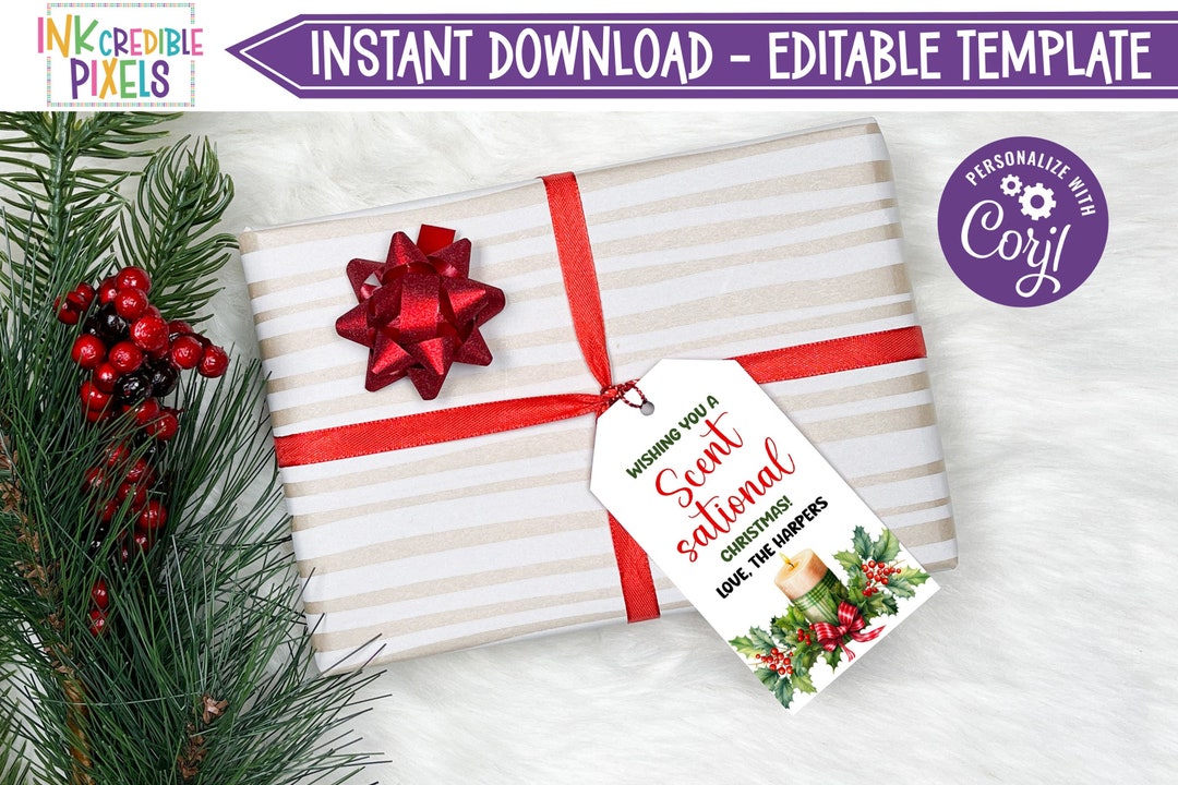 Printable Holiday Candle Gift Tag Candle Favor Tag Christmas Etsy