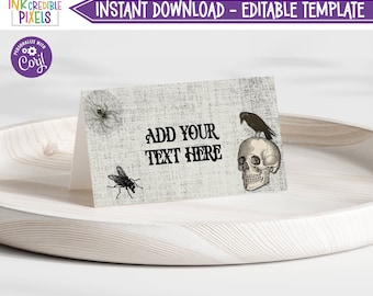 Etichetta alimentare modificabile per adulti di Halloween, Carta tenda alimentare, Etichetta alimentare a buffet per feste di Halloween, Carta luogo cibo, Carta tenda piegata, Download istantaneo