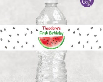 Editable Watermelon One in a Melon Birthday Water Bottle Label, Red Watermelon Label, Printable, Instant Download, WM1