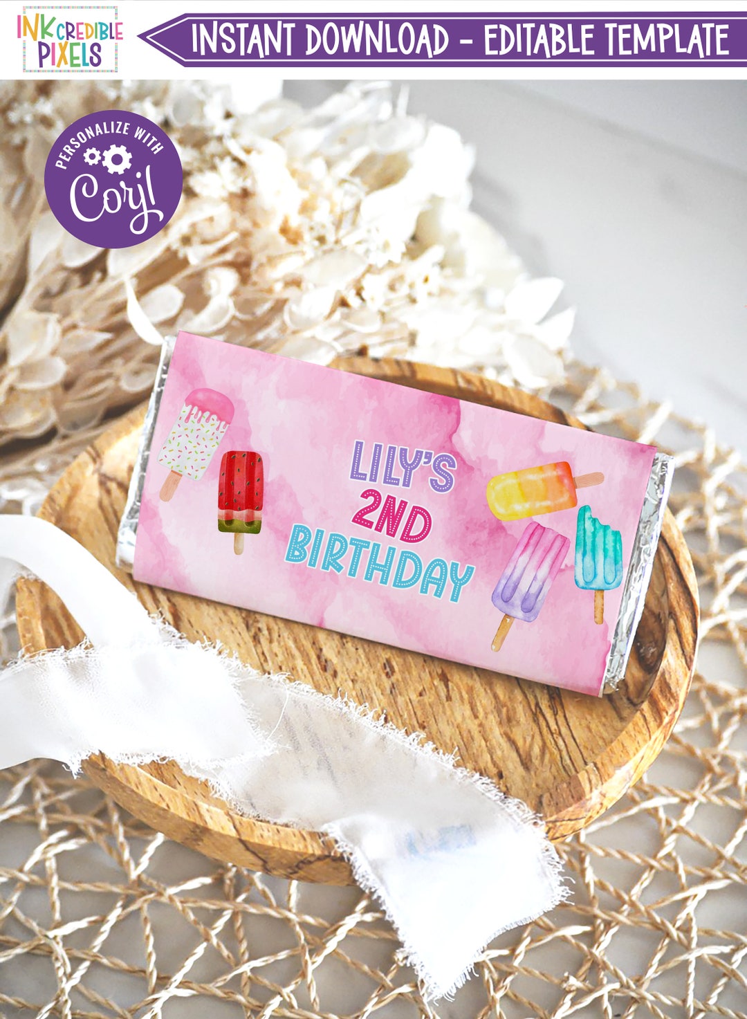 Editable Popsicle Candy Bar Wrapper, Chocolate Bar Wrapper, Candy Bar ...