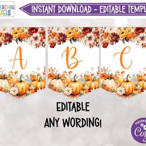 Editable Pumpkin Baby Shower Banner, Fall Pumpkin Bunting, Pumpkin Welcome Banner - Instant Download, Printable, Digital, P01