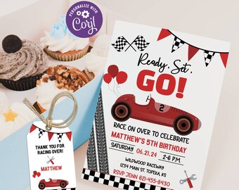 Printable Race Car Birthday Invitation, Race Car Invitation, Vintage Race Car Invite, Racing Car Instant Download, Editable, RC01