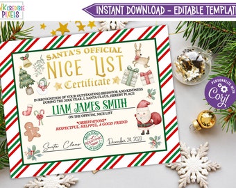 Editable Nice List Certificate From Santa Claus, Printable Nice List Certificate, Nice Certificate, Nice List Certificate Template