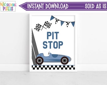 Printable Two Fast Race Car Pit Stop Sign, Race Car Birthday Sign, Race Car Party Decor Sign, Race Car Sign, Instant Download, BC01