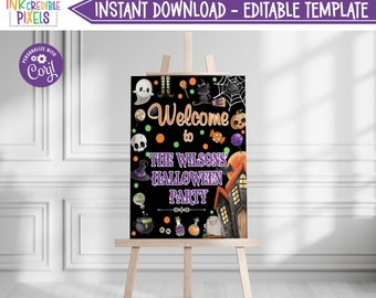 Editable Halloween Party Welcome Sign, Halloween Welcome Sign, Spooktacular Party Sign, Instant Download, Printable, Digital