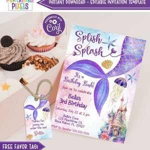 Editable Mermaid Invitation, Mermaid Invitation, Mermaid Invite, Under The Sea Invitation,  - Instant Download, Printable, Digital File