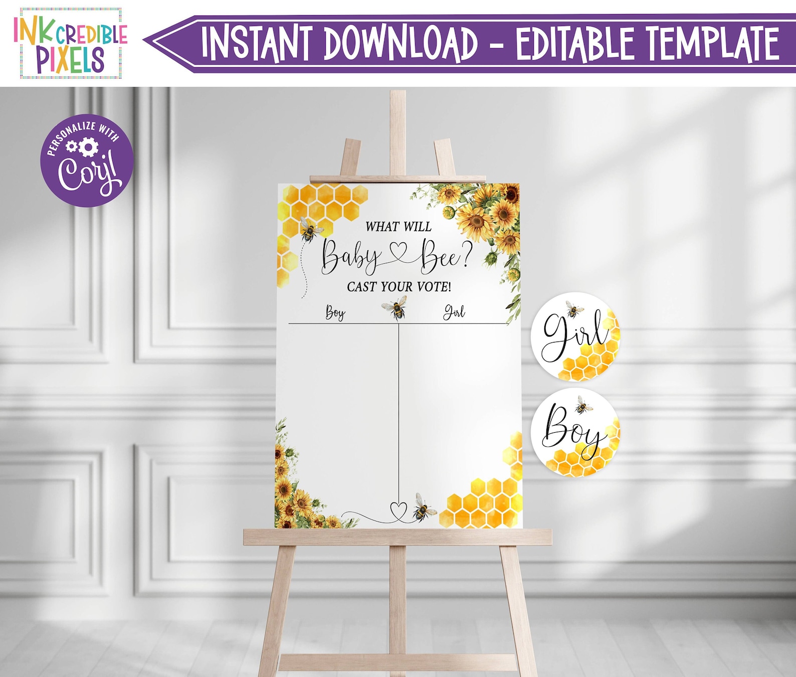 Bee Baby Shower Gender Reveal Sign, What Will Baby Bee He or She, Boy ...