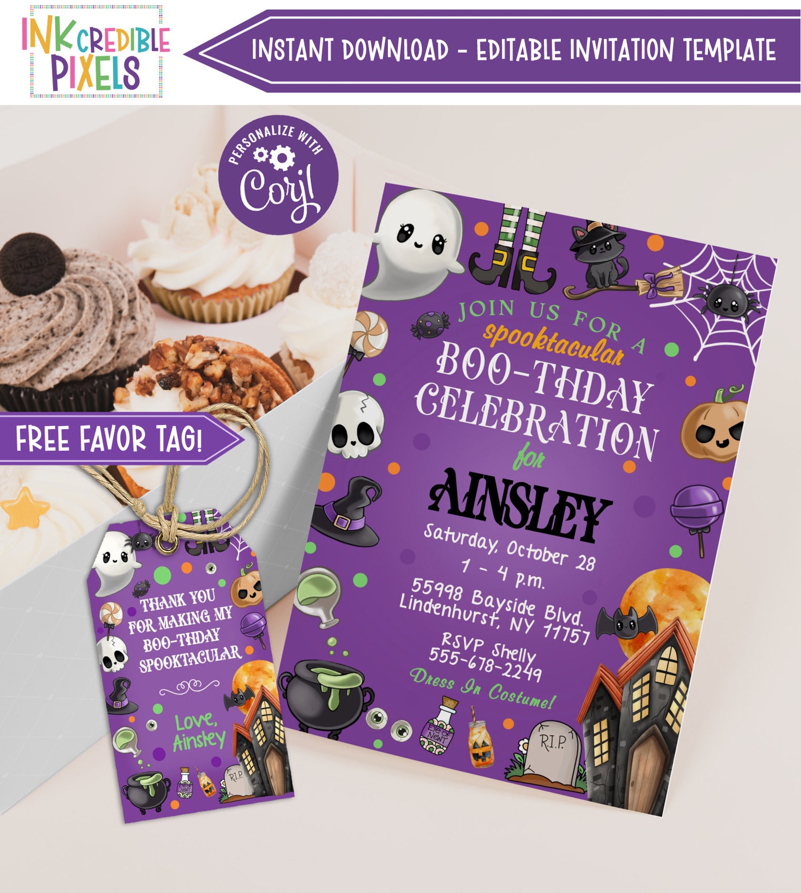 Editable Halloween Party Invitation, Halloween Boo-thday Invitation ...