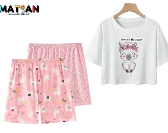 Llama Alpaca Pajama Set: T-Shirt & Long Shorts
