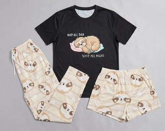 Sleepy Sloth Pajama Set – Cozy 3‑Piece Soft Sleepwear | Cute Women’s Pajamas | Unisex Loungewear | Gift for Her