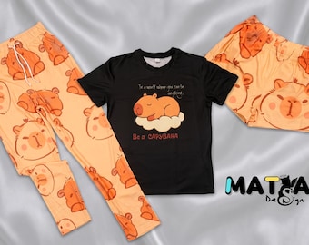 Capybara Pajama Set – Cozy 3‑Piece Soft Sleepwear | Cute Women’s Pajamas | Unisex Loungewear | Gift for Her