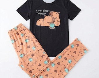 Capybara Couple Pajama Set – Matching Cute PJs | Cozy 2‑Pieces Sleepwear | Gift for Boyfriend • Gift for Girlfriend