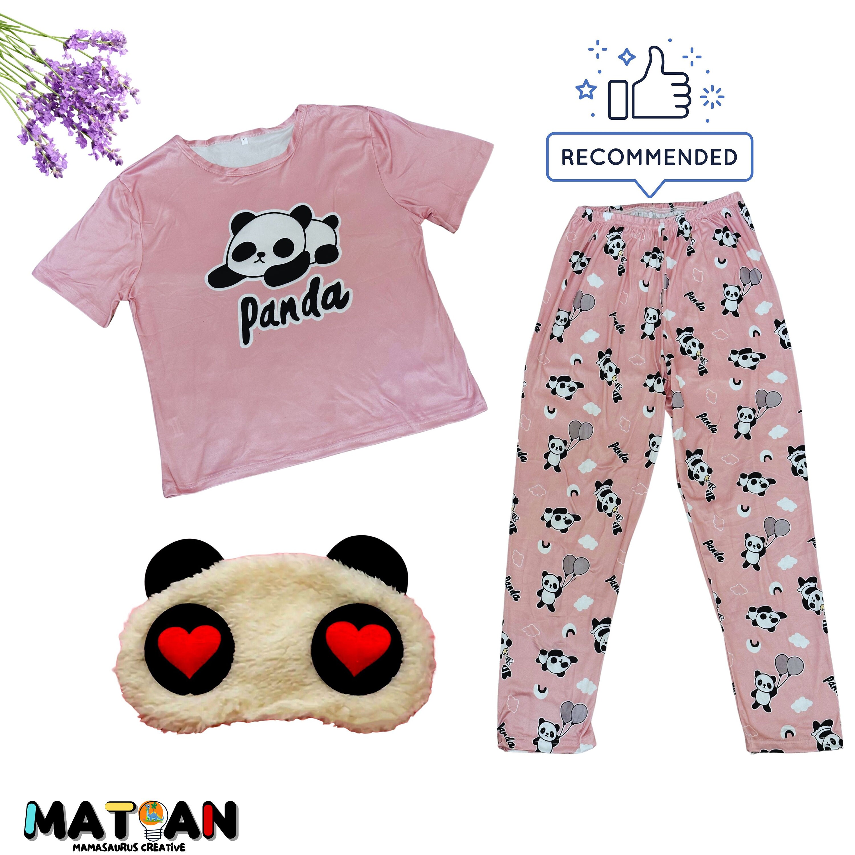 Check Out This Adorable Pink panda Pajama Setit Comes With a Short Sleeve Crew Neck Top and Elastic Waistband Pants Include Panda Face Mask Etsy