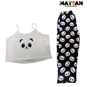 Discover our adorable panda-themed pajamas set, featuring a cami top and pants, perfect for women, teens, and girls.