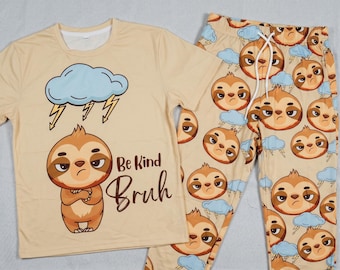 Sloth Pajama Youth Set • "Be Kind Bruh" Loungewear • Unisex 2-Piece Sleepwear
