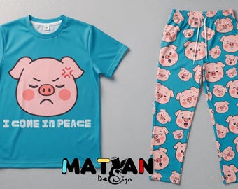 Piggy Blue Turquoise Loungewear Unisex ‑2 Pieces set Youth Outfit Soft Matching Top-Bottoms Gift