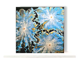 Fluid Art Dutch Gießen: Blau, Schwarz, Gold Abstrakte Leinwand