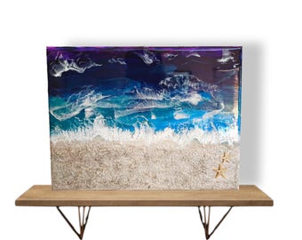 Ocean Acryl-, Harzmalerei. Seestern, sand. Unikat, Einzelstück. Handgefertigt.