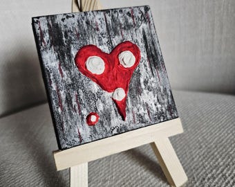 Herz Miniatur Strukturgemälde. Einzelstück, Einzelstück. Handgefertigt. Leinwand. Staffelei.