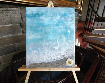 Ocean Acryl-, Harzmalerei. Gänseblümchen, sand. Unikat, Einzelstück. Handgefertigt.
