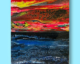 Dramatischer Sonnenuntergang Ozean Acrylgemälde: Einzigartiges Wandbild (40 x 50 cm, Leinwand)