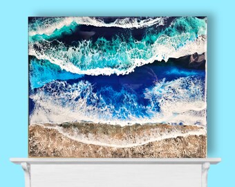 Tiefe Meereswellen, Harzmalerei. Einzelstück, Einzelstück. Handgefertigt. Wanddekoration.